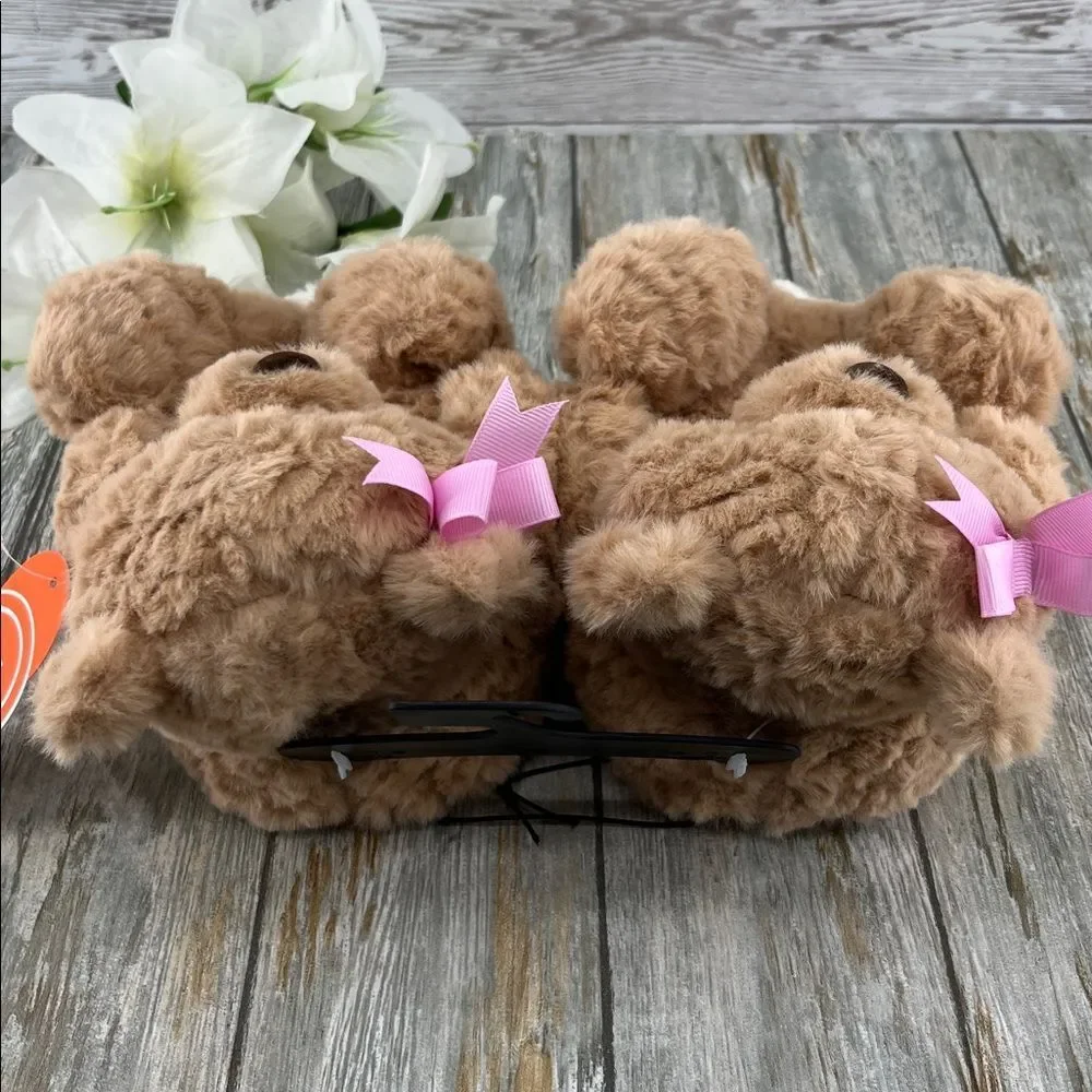 Toddler Baby Girls Plush Teddy Bear Slippers Shoes Size 7/8